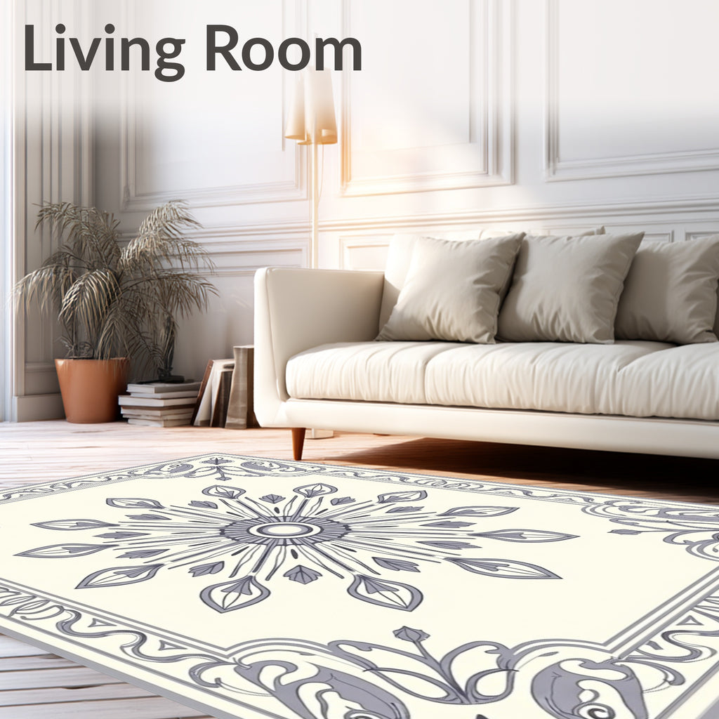 Cream Gray Floral Medallion Border Rug