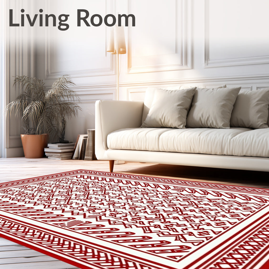 Crimson Geometric Abstraction Wide Border Rug