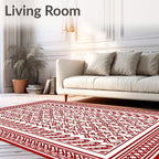 Crimson Geometric Abstraction Wide Border Rug