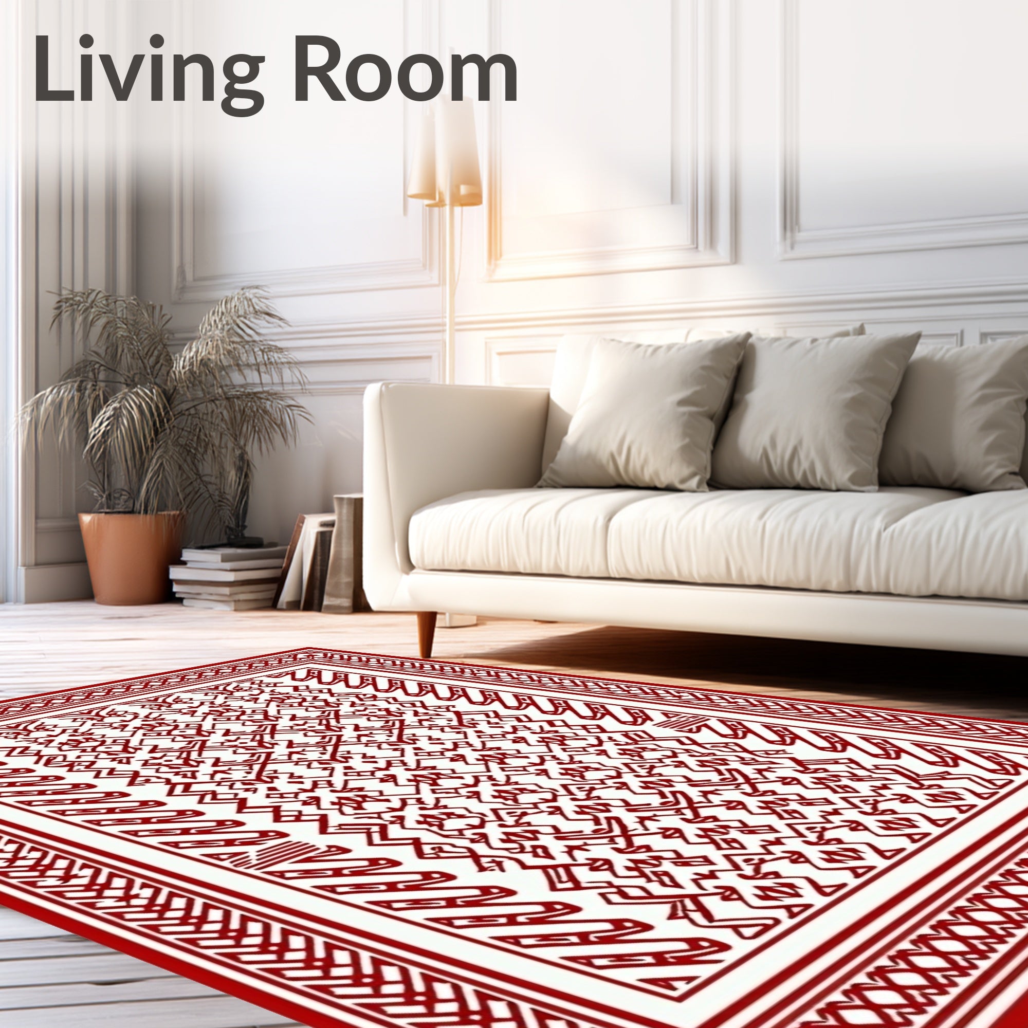 Crimson Geometric Abstraction Wide Border Rug