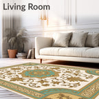 Gold Teal Floral Medallion Frame Rug