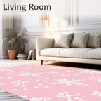 Whimsical White Snowflake Pastel Pink Rug