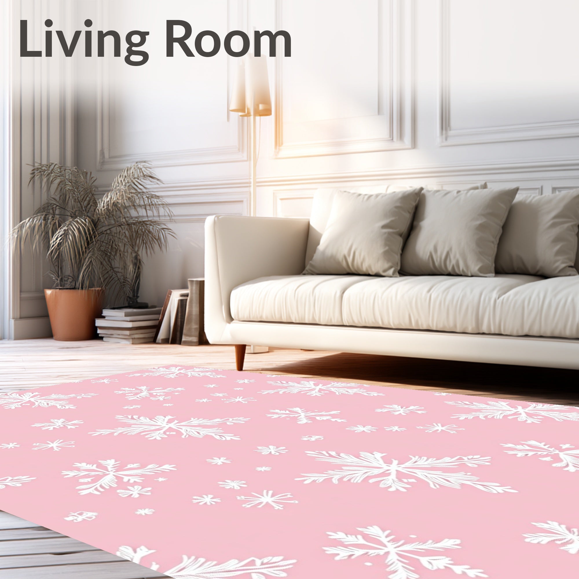 Whimsical White Snowflake Pastel Pink Rug