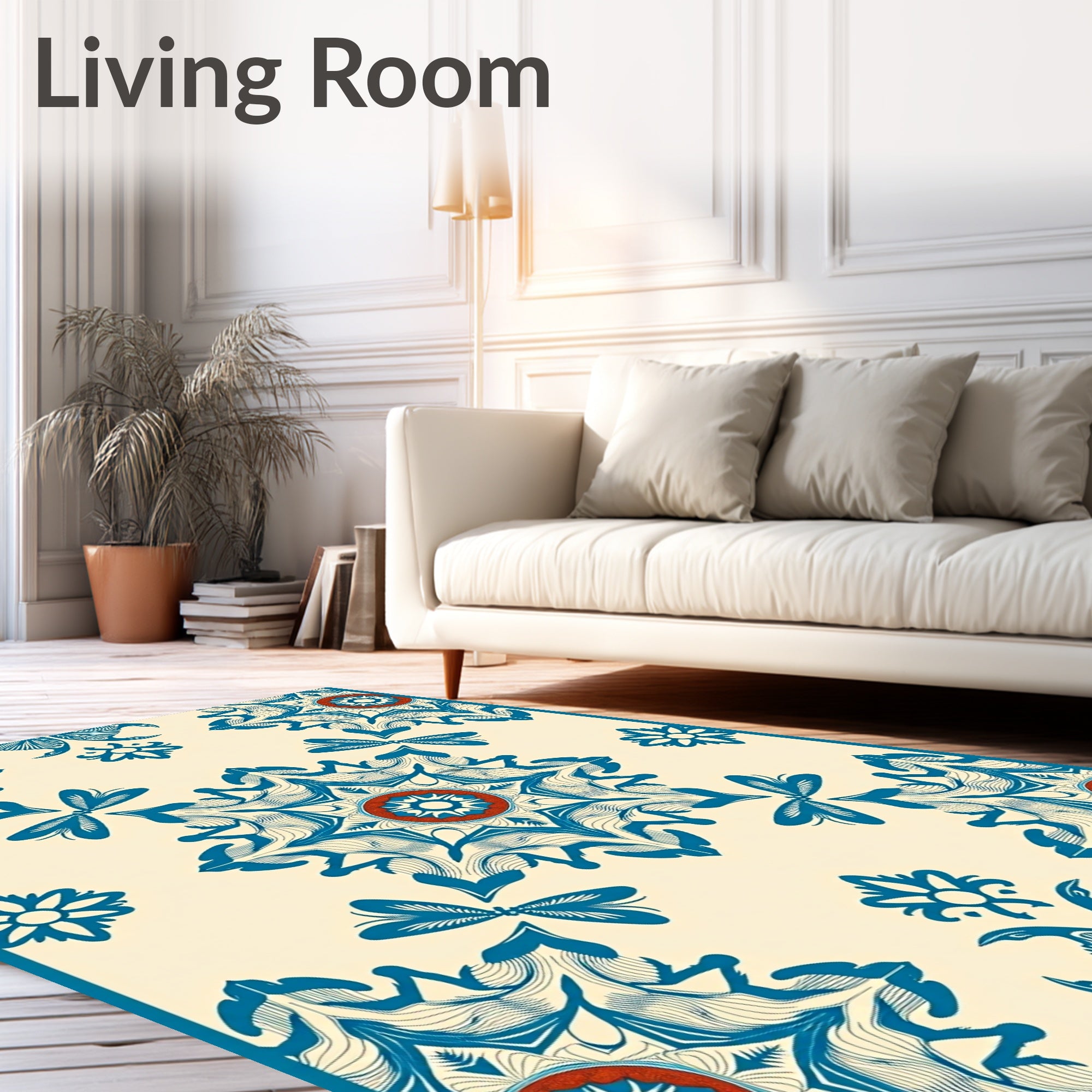 Blue Crimson Floral Medallion Rug