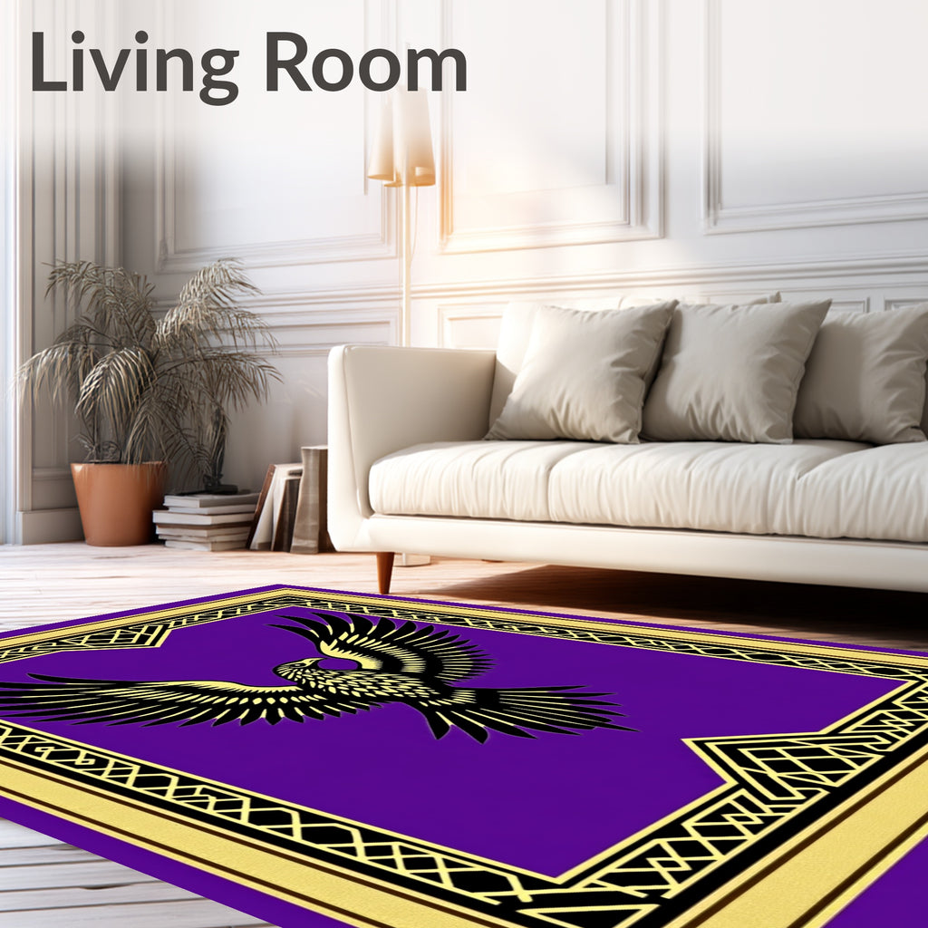 Majestic Black Golden Eagle Purple Rug
