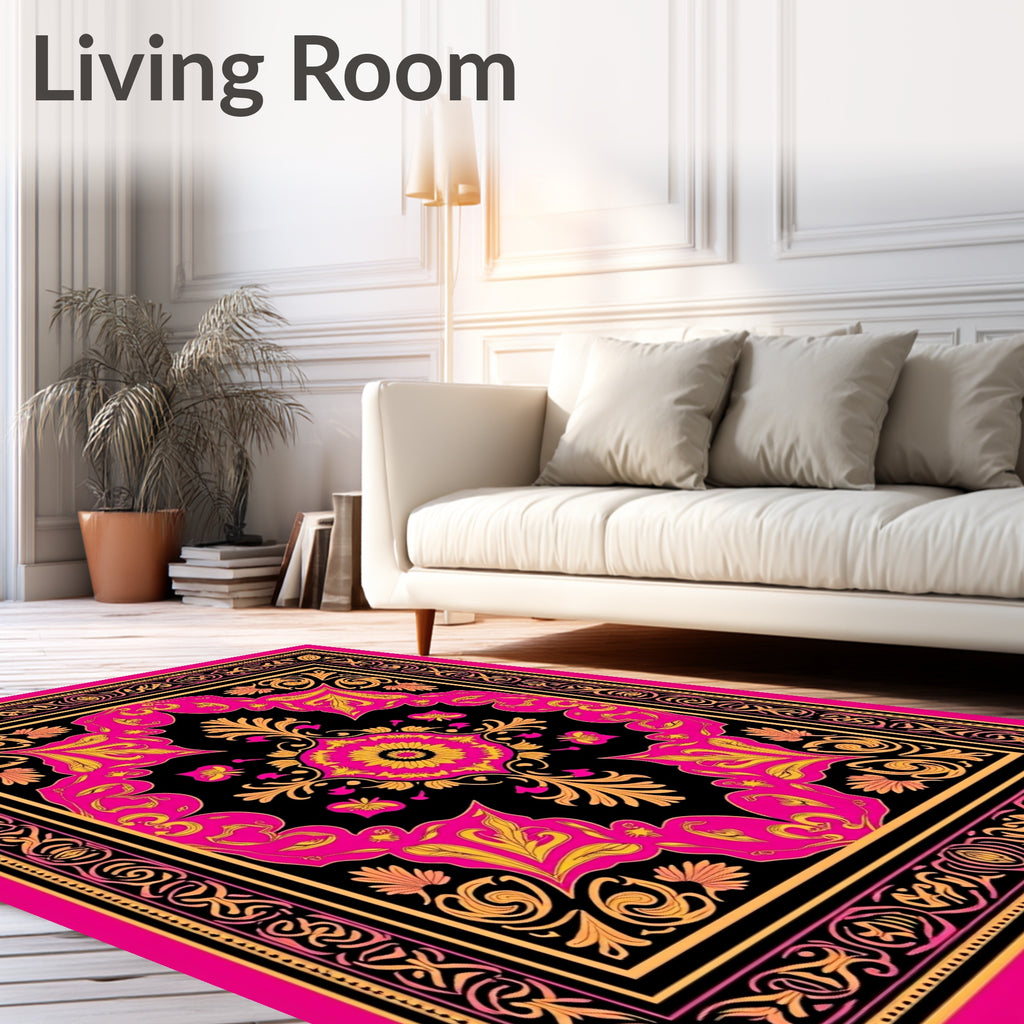 Vibrant Pink Gold Floral Medallion Rug