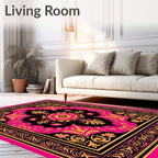 Vibrant Pink Gold Floral Medallion Rug