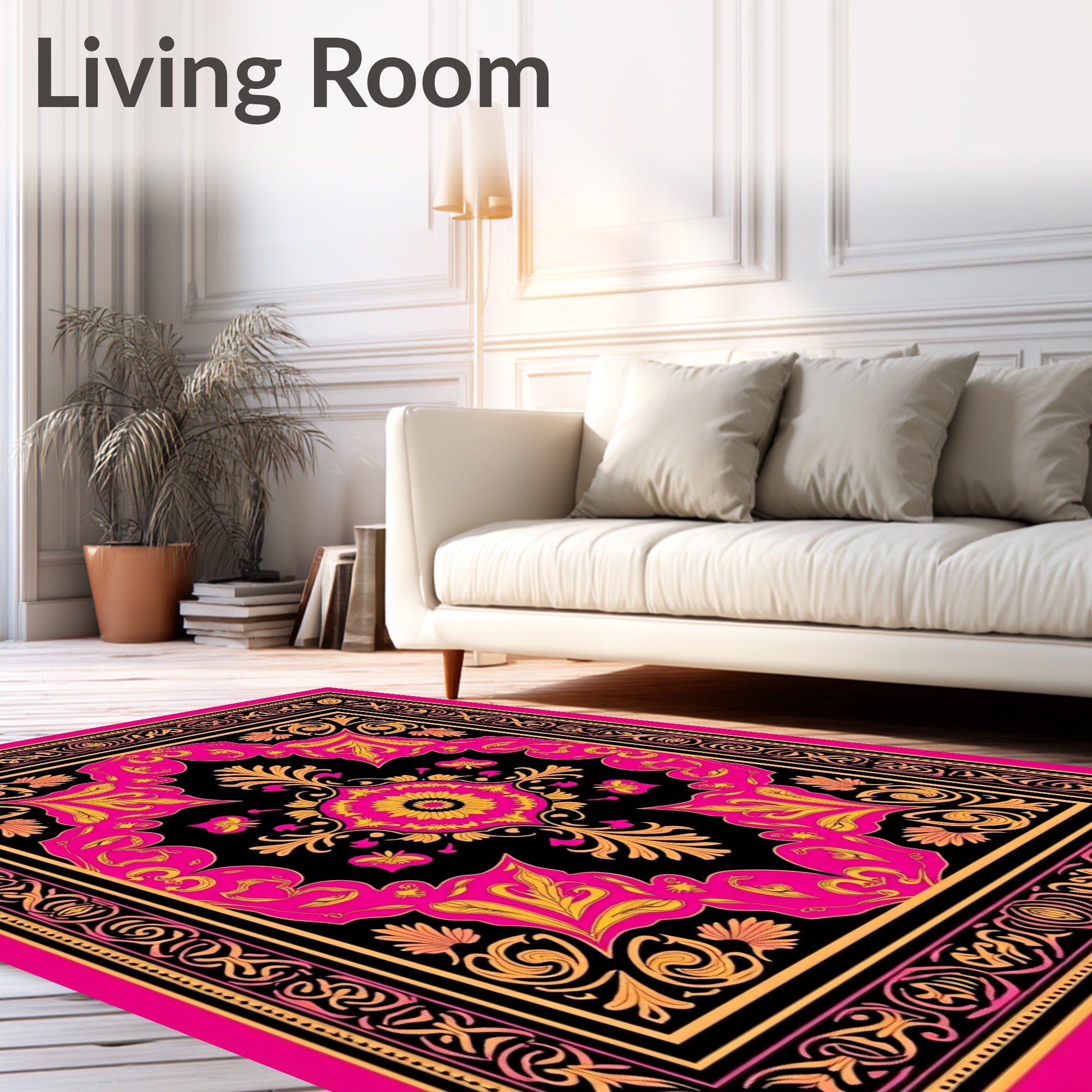 Vibrant Pink Gold Floral Medallion Rug