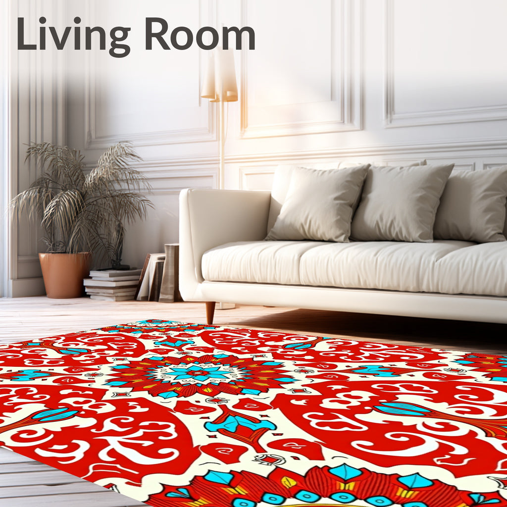 Vibrant Red Medallion Floral Scroll Rug