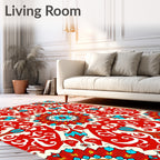 Vibrant Red Medallion Floral Scroll Rug