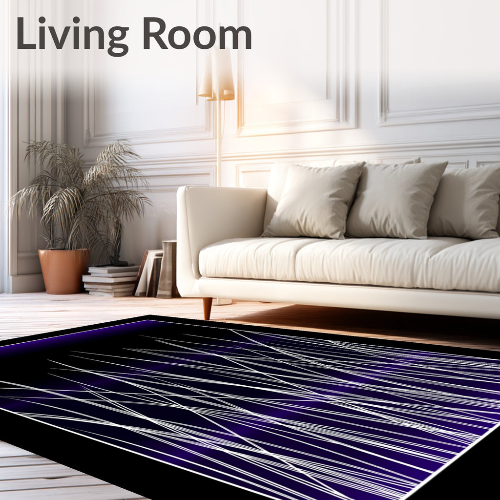 White Tall Grass Dark Purple Swirl Rug