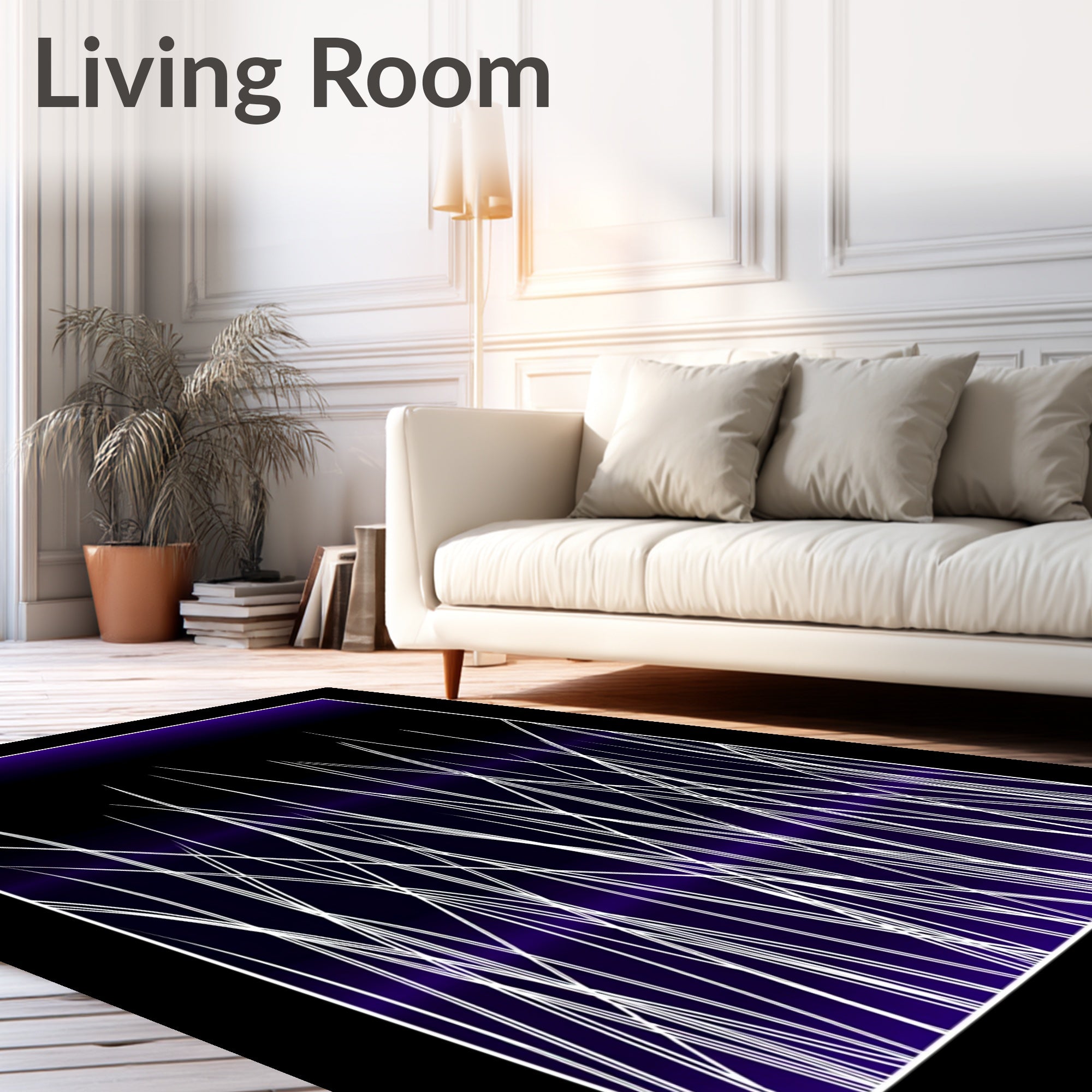 White Tall Grass Dark Purple Swirl Rug