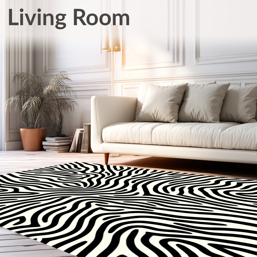 Bold Black White Zebra Swirl Rug