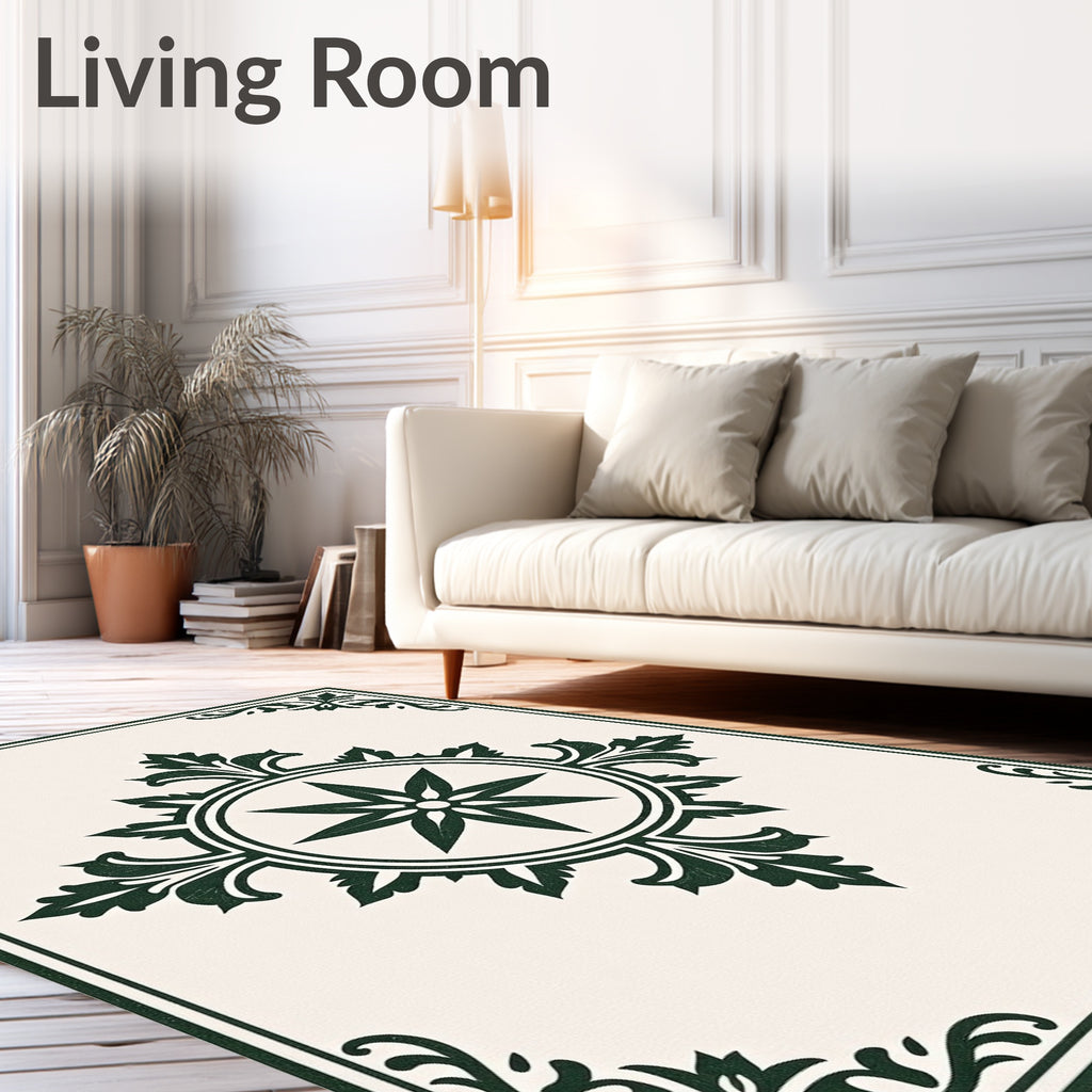 Vintage Green Floral Medallion Frame Rug