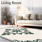 Vintage Green Floral Medallion Frame Rug
