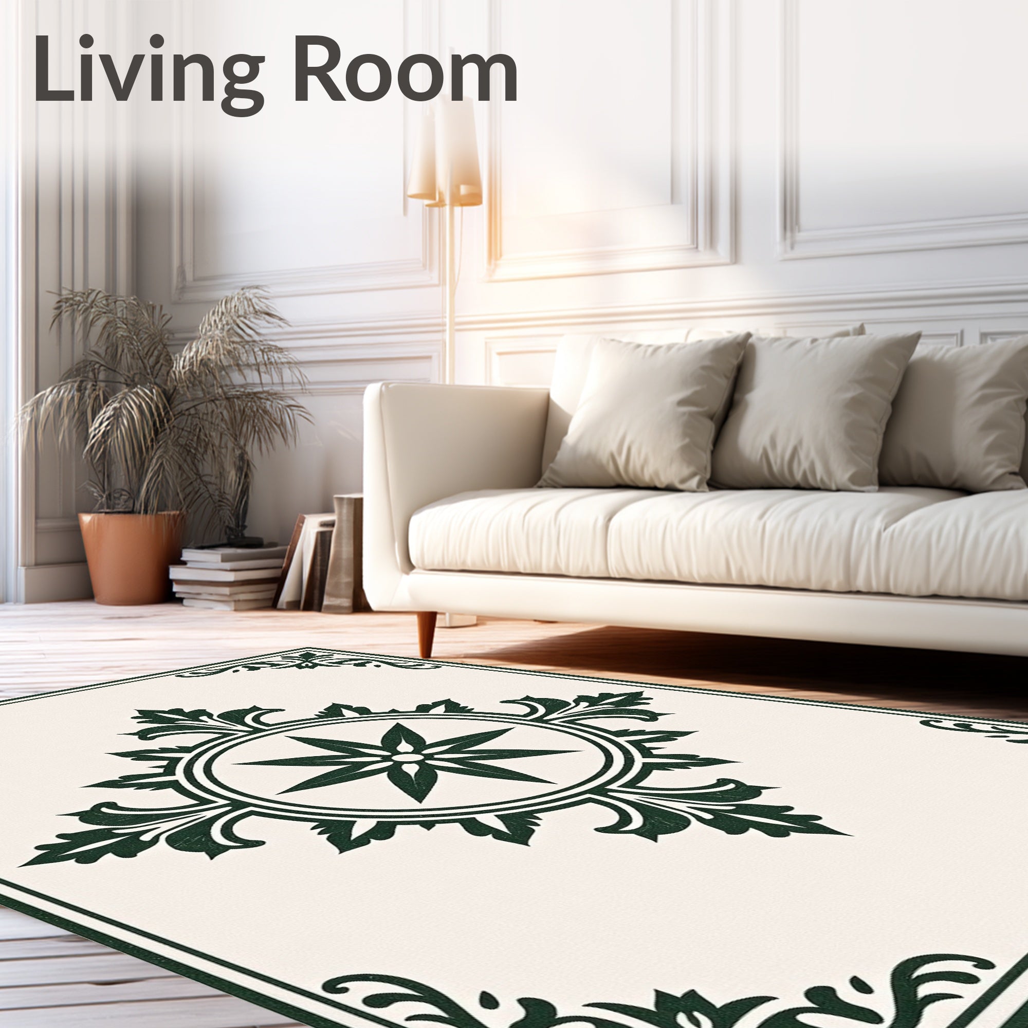 Vintage Green Floral Medallion Frame Rug