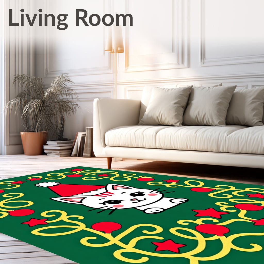 Cute Christmas Cat Festive Garland Rug