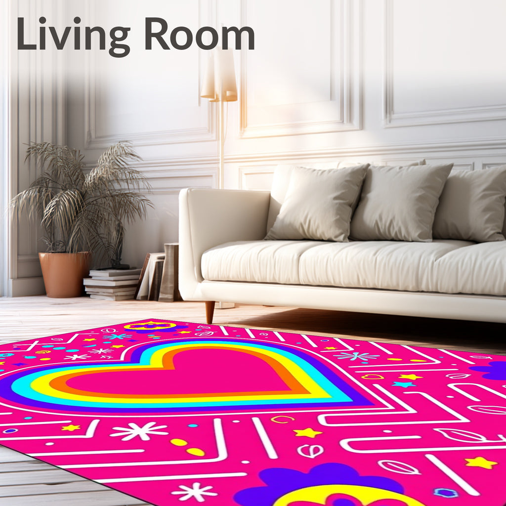 Vibrant Rainbow Heart Geometric Collage Rug