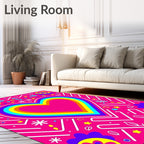 Vibrant Rainbow Heart Geometric Collage Rug