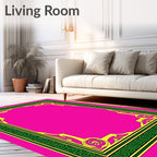 Vibrant Pink Green Yellow Filigree Frame Rug