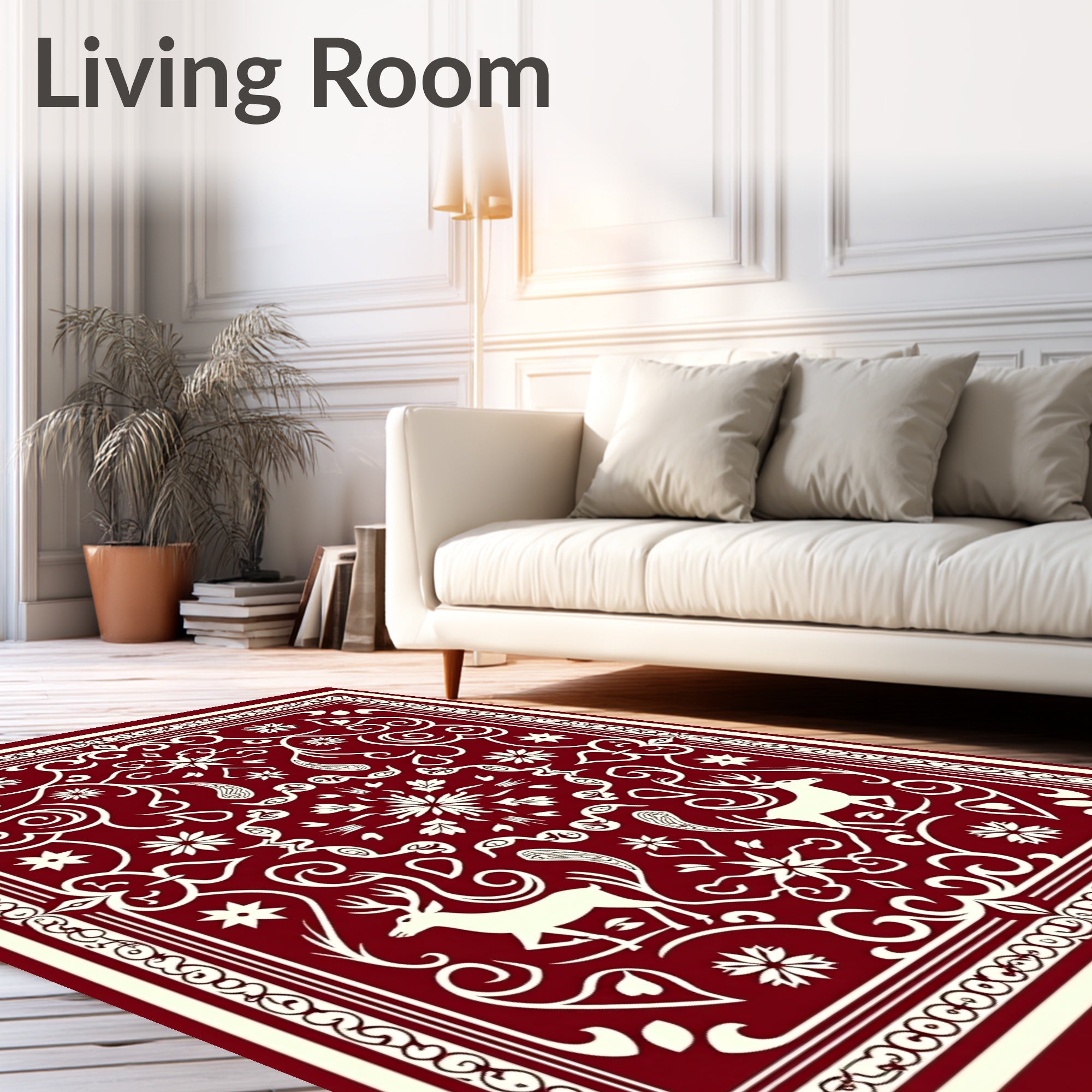 Crimson Deer Floral Mandala Rug