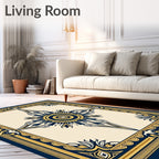 Navy Gold Sunburst Mandala Frame Rug
