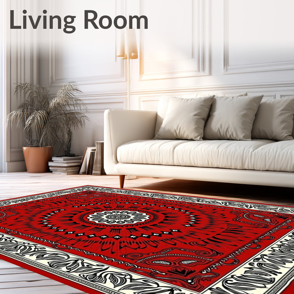 Crimson Black Floral Medallion Border Rug