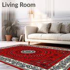 Crimson Black Floral Medallion Border Rug