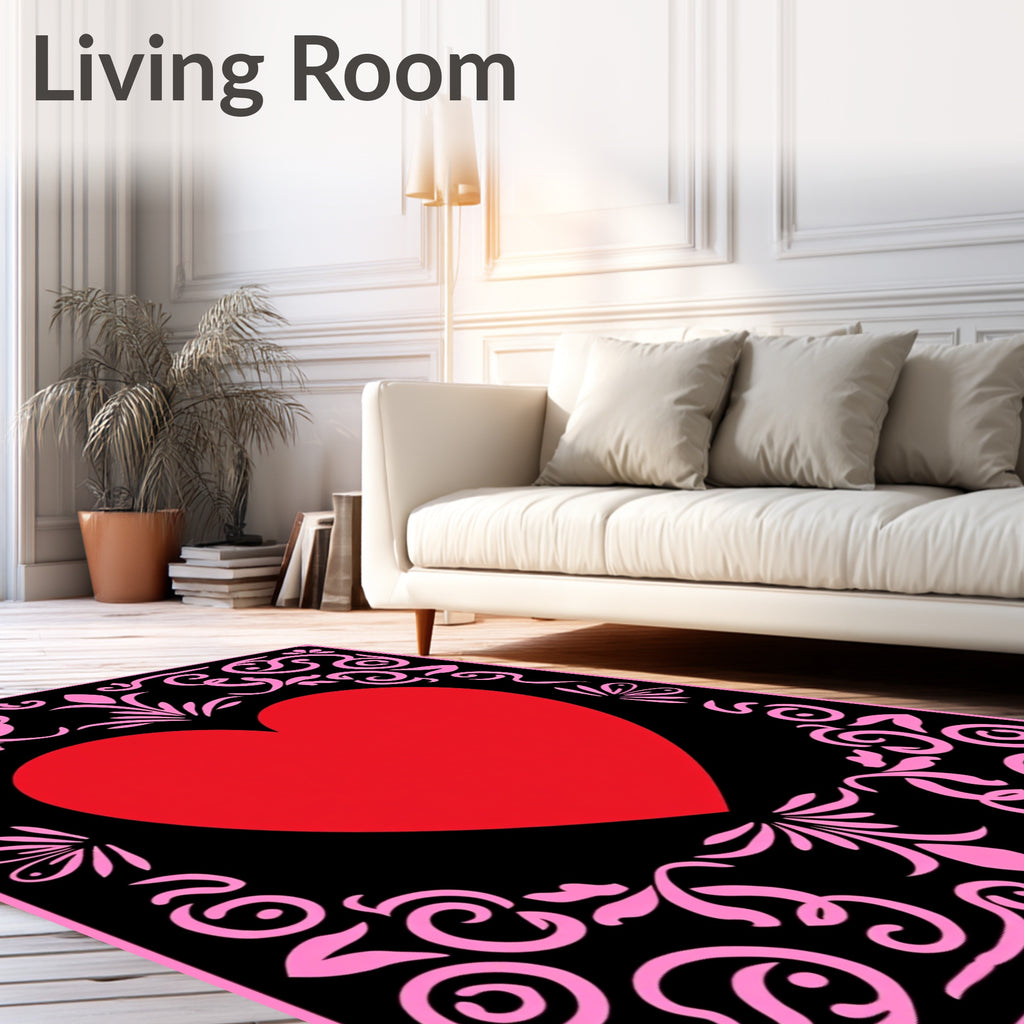 Red Heart Pink Floral Border Rug