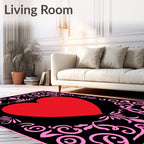 Red Heart Pink Floral Border Rug