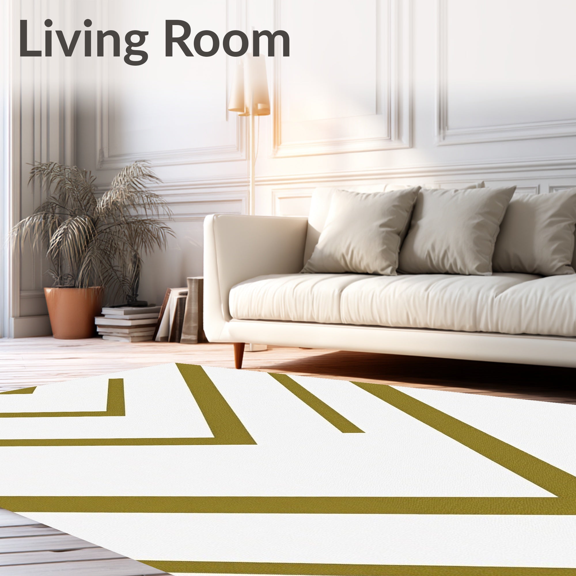 Gold Zig Zag Geometric Lines Rug