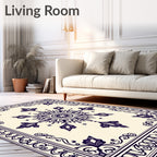 Ivory Navy Ornate Floral Medallion Rug