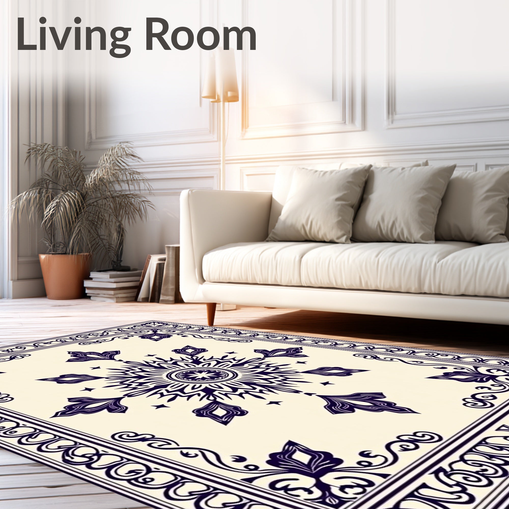 Ivory Navy Ornate Floral Medallion Rug