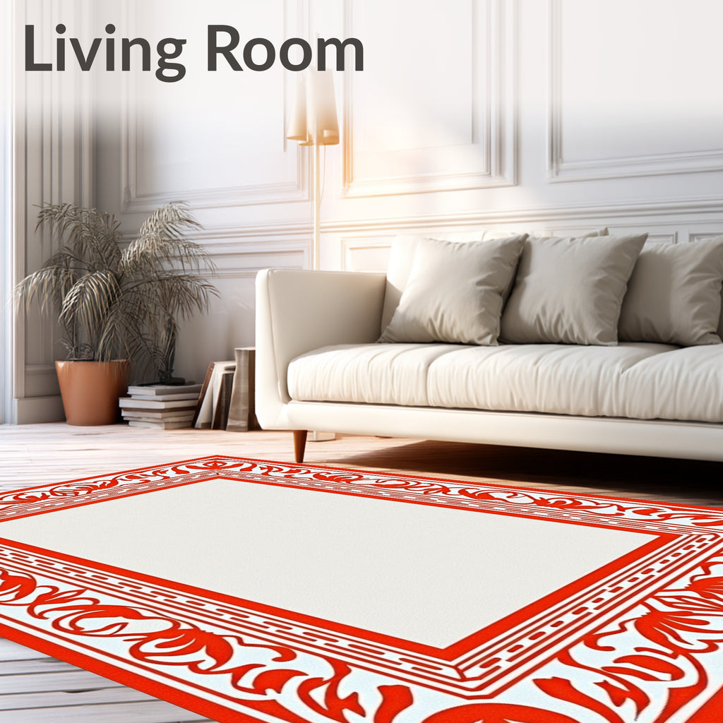 Bright Red Floral Arch Frame Rug