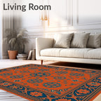 Orange Teal Medallion Floral Border Rug