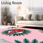 Retro Red Car Holly Wreath Rug