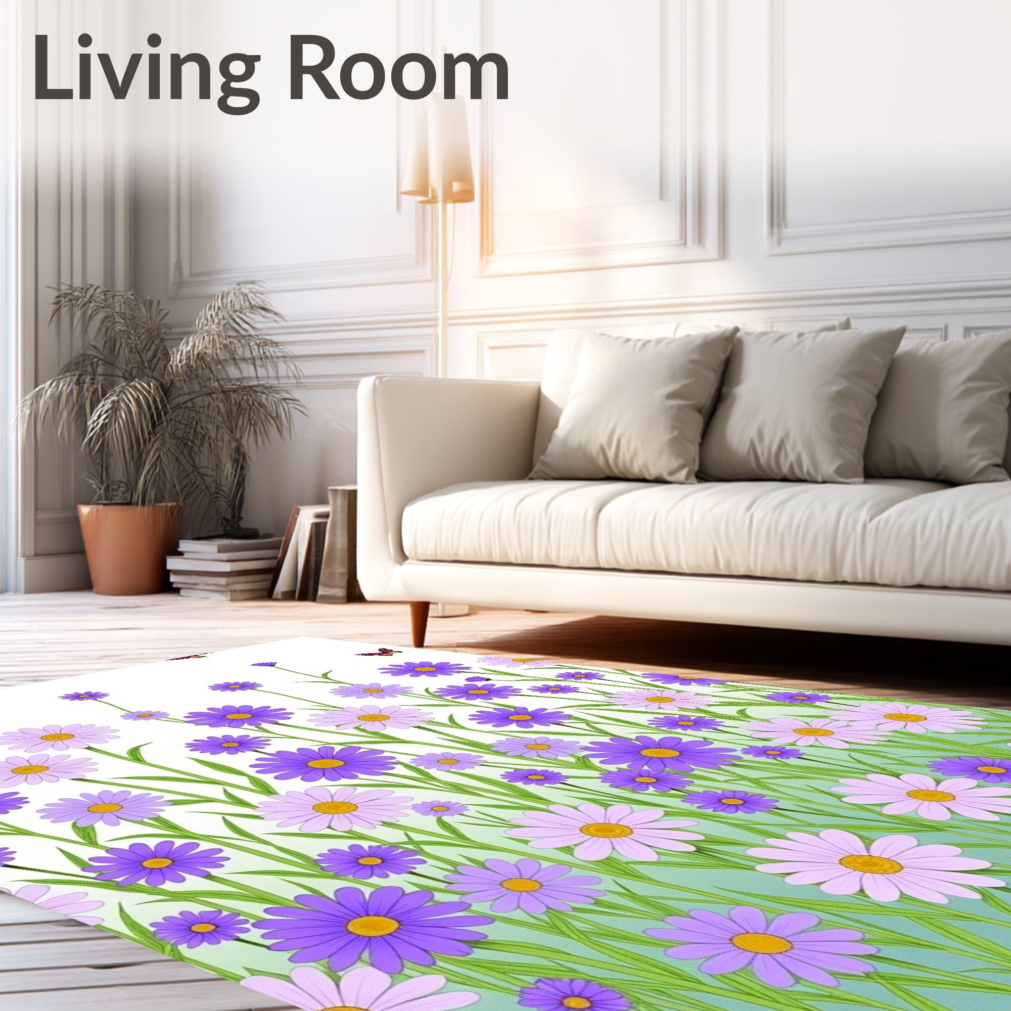 Violet Purple Daisy Meadow Butterflies Rug