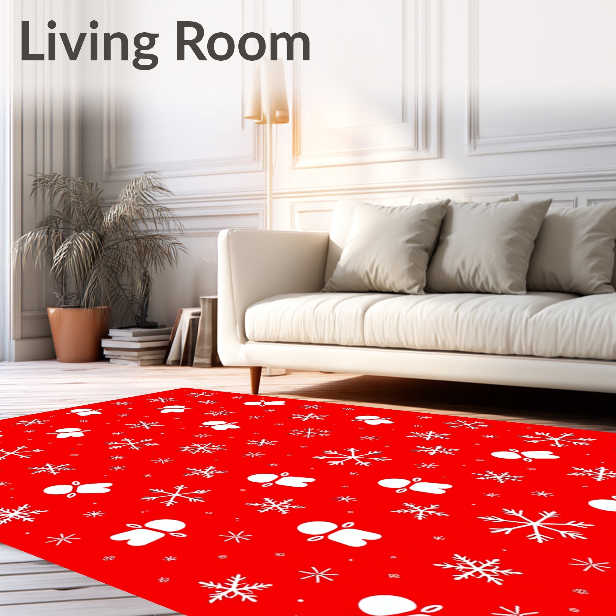 White Snowflakes Gingerbread Men Red Base Rug