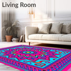 Vibrant Pink Blue Sunburst Mandala Rug