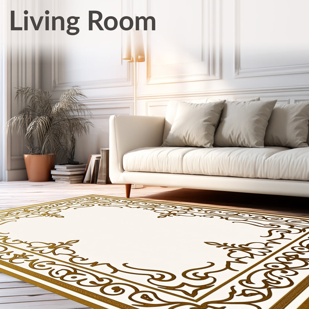 Ornate Gold Frame Accents Rug