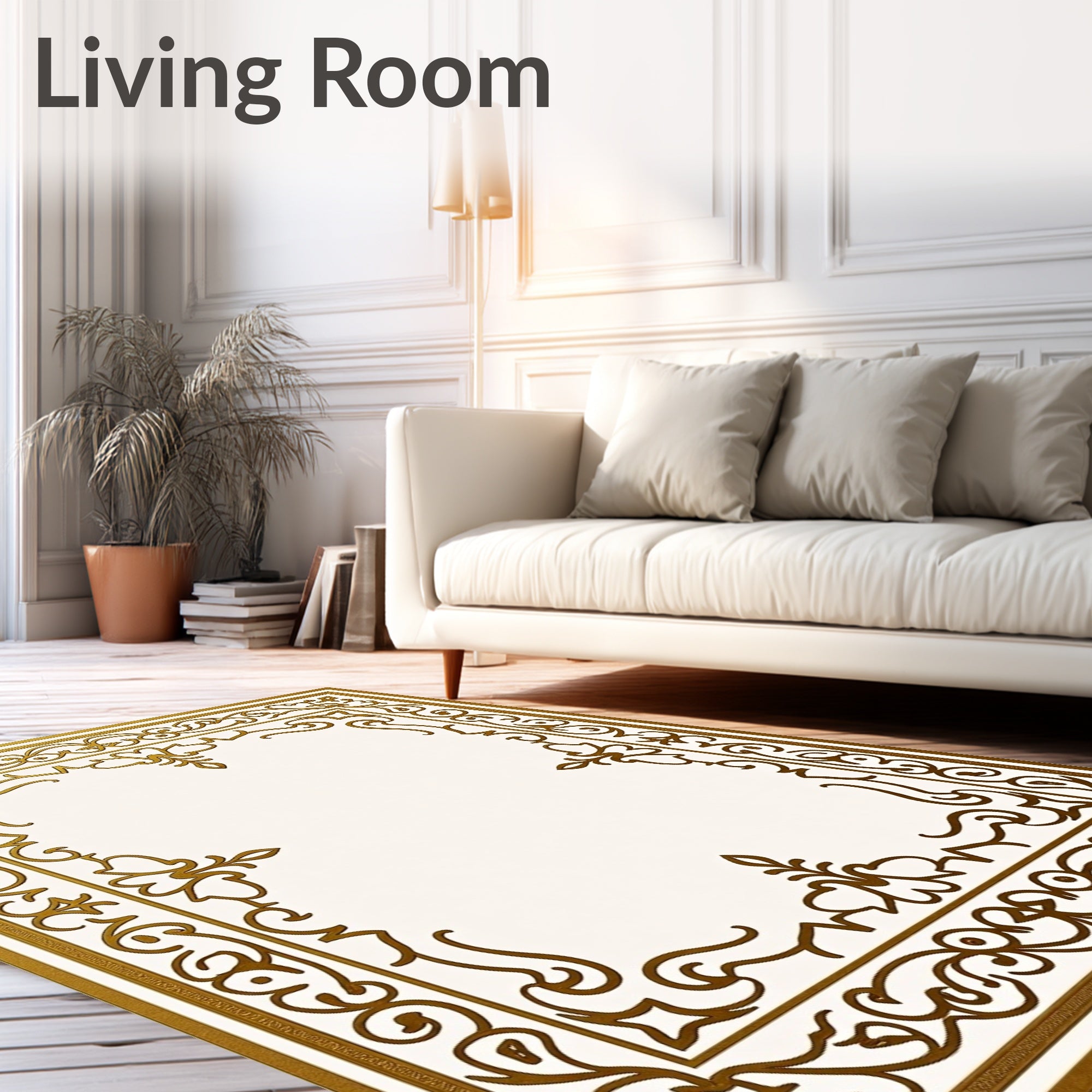 Ornate Gold Frame Accents Rug