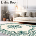 Dark Green Ornate Floral Medallion Rug