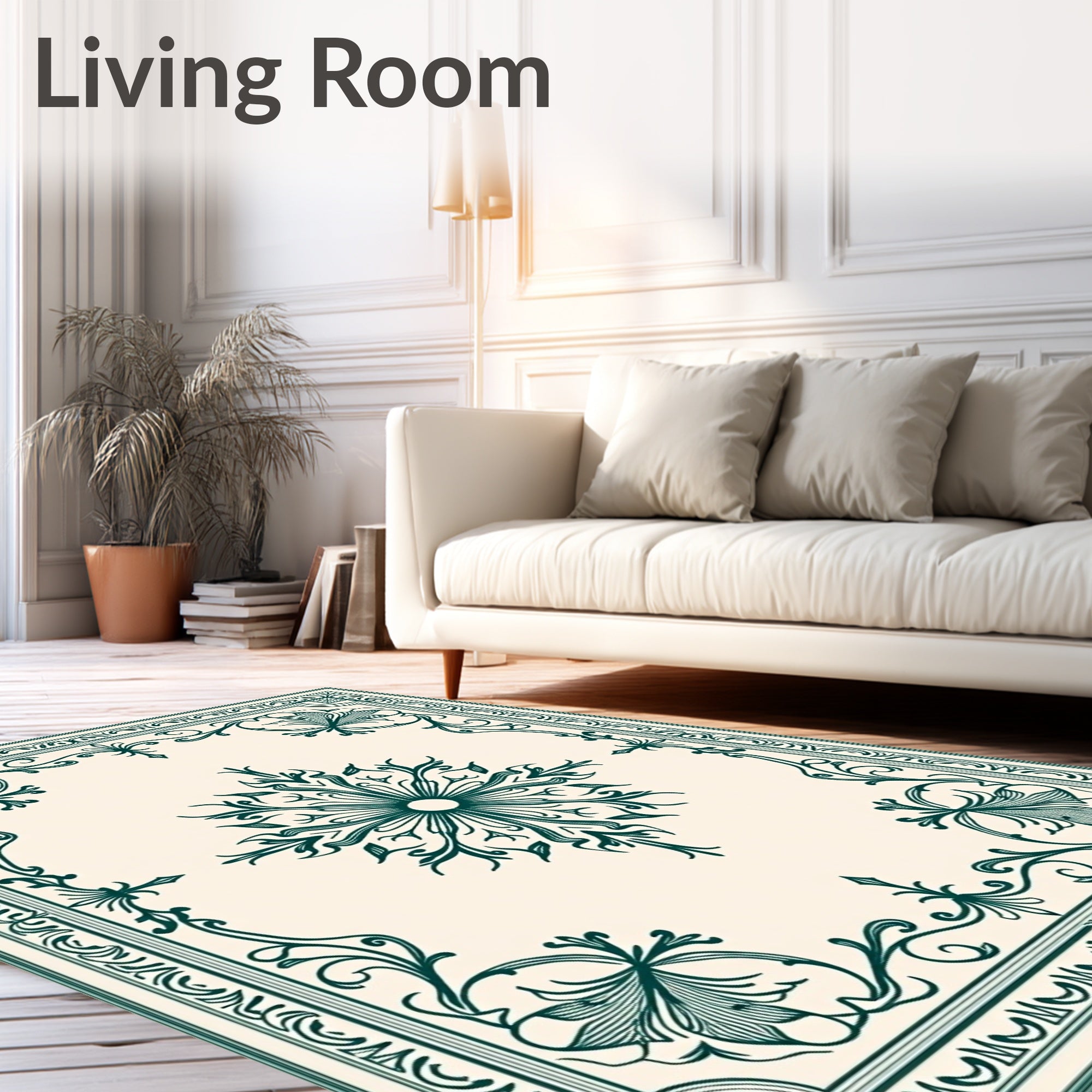 Dark Green Ornate Floral Medallion Rug