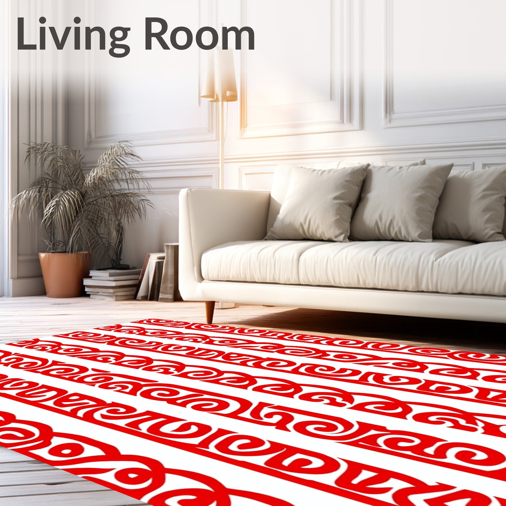 Bold Red Scrolling Vine Border Rug