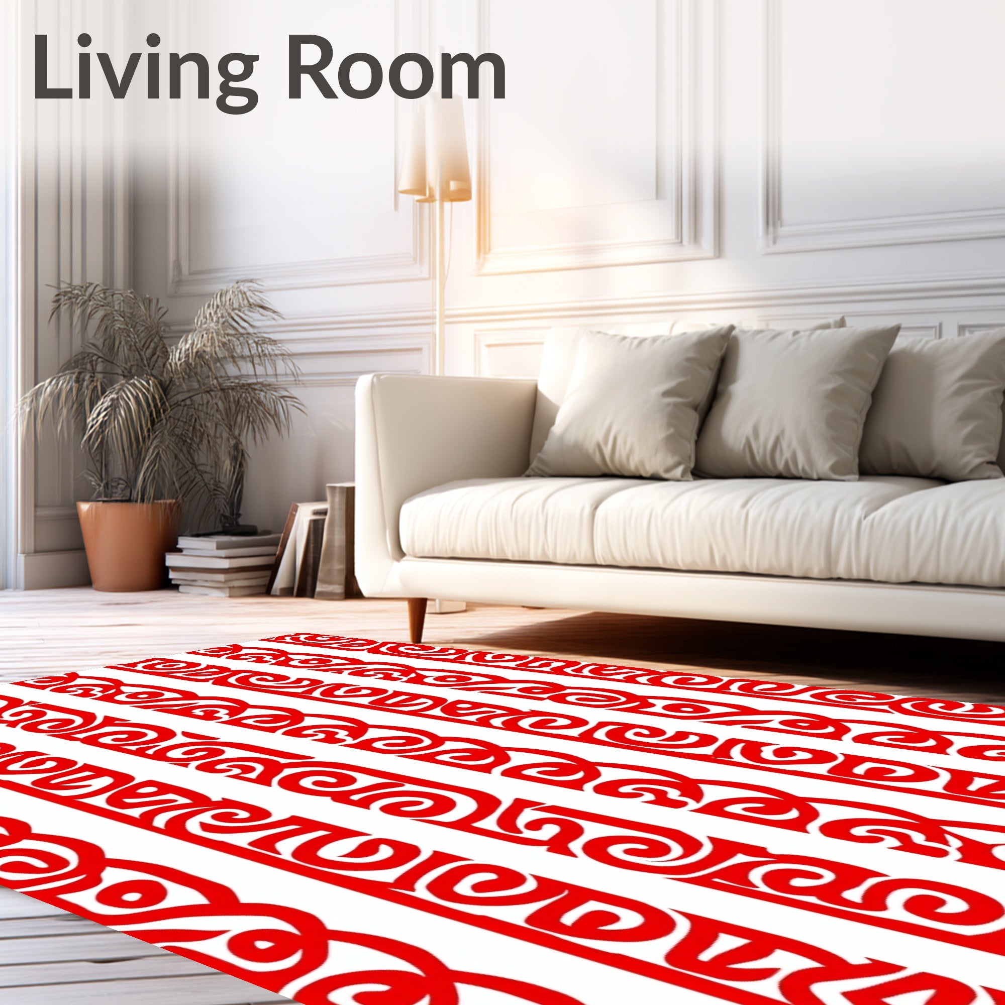Bold Red Scrolling Vine Border Rug