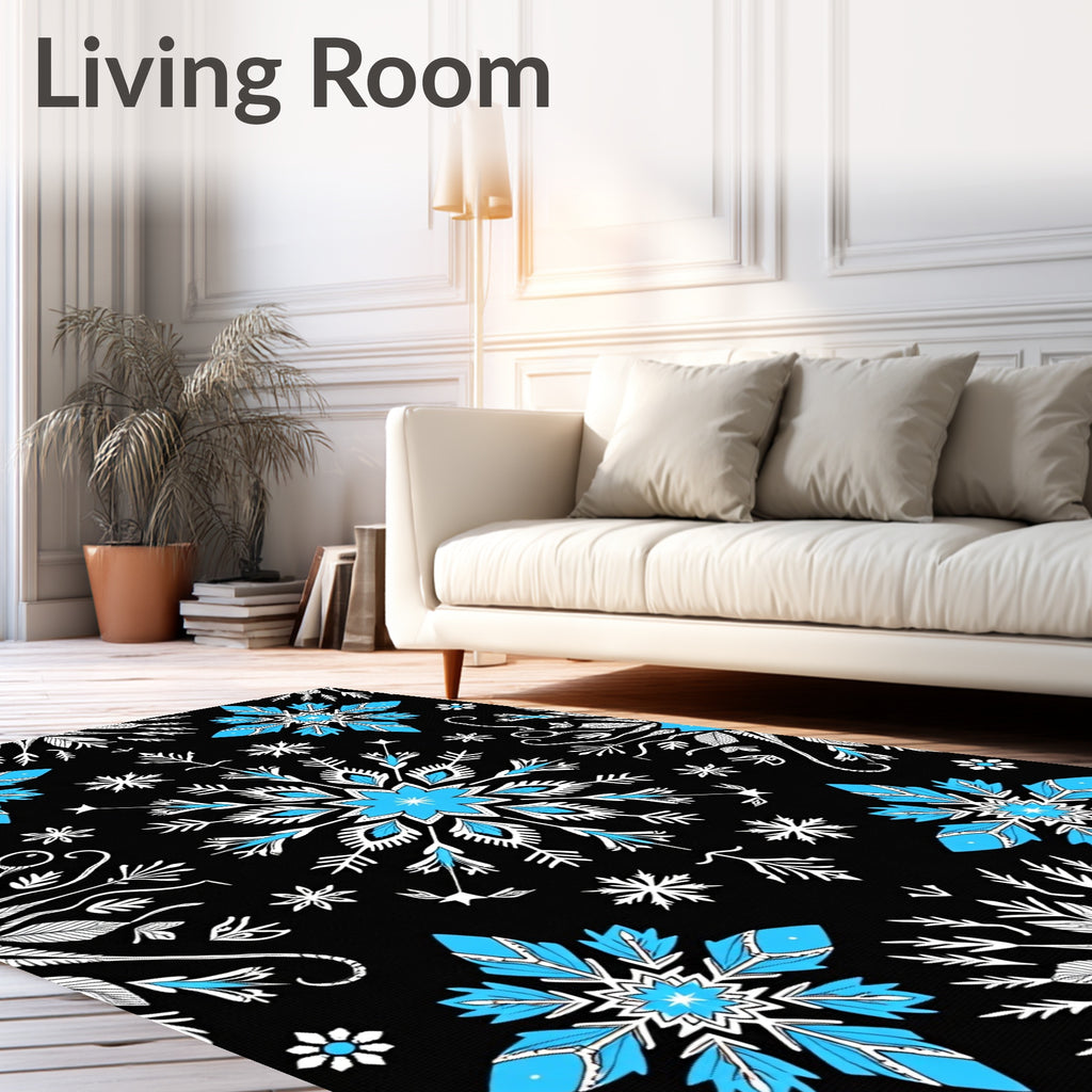 Bold Blue Snowflake Winter Sky Rug
