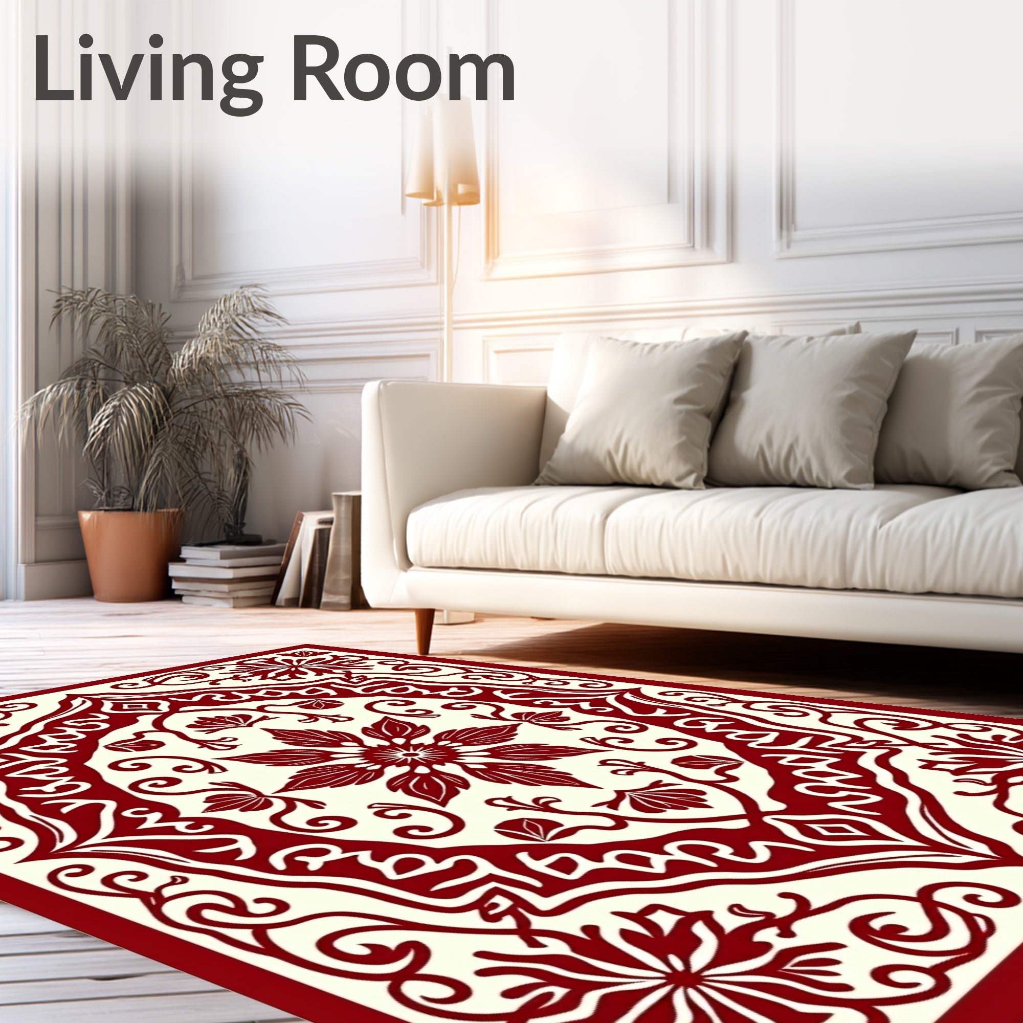 Crimson Floral Medallion Lattice Rug