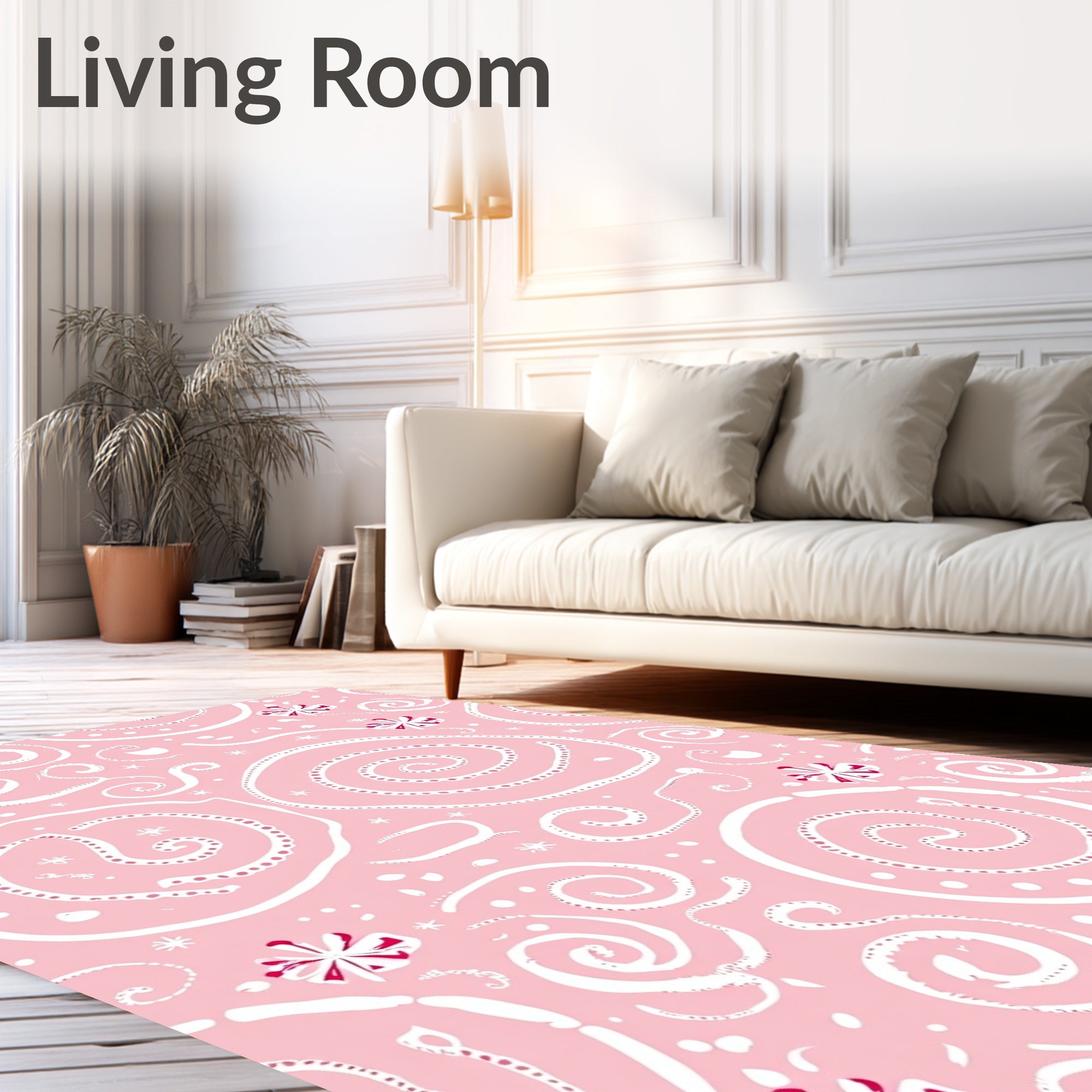 Pink Swirls with Red Flower Accents Rug