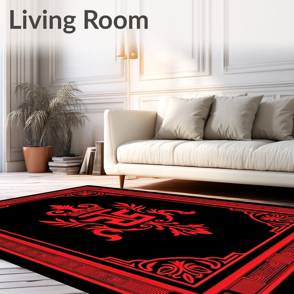 Crimson Royal Emblem Elaborate Border Rug