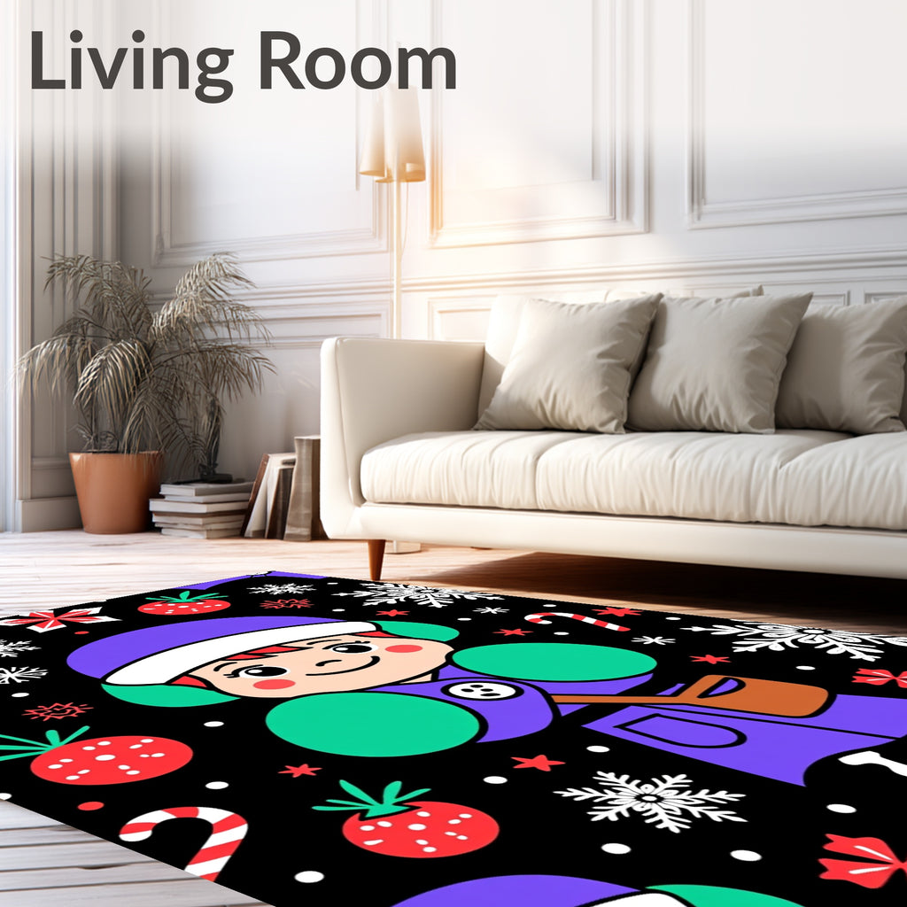 Cute Christmas Snowflakes Berry Candy Cane Rug